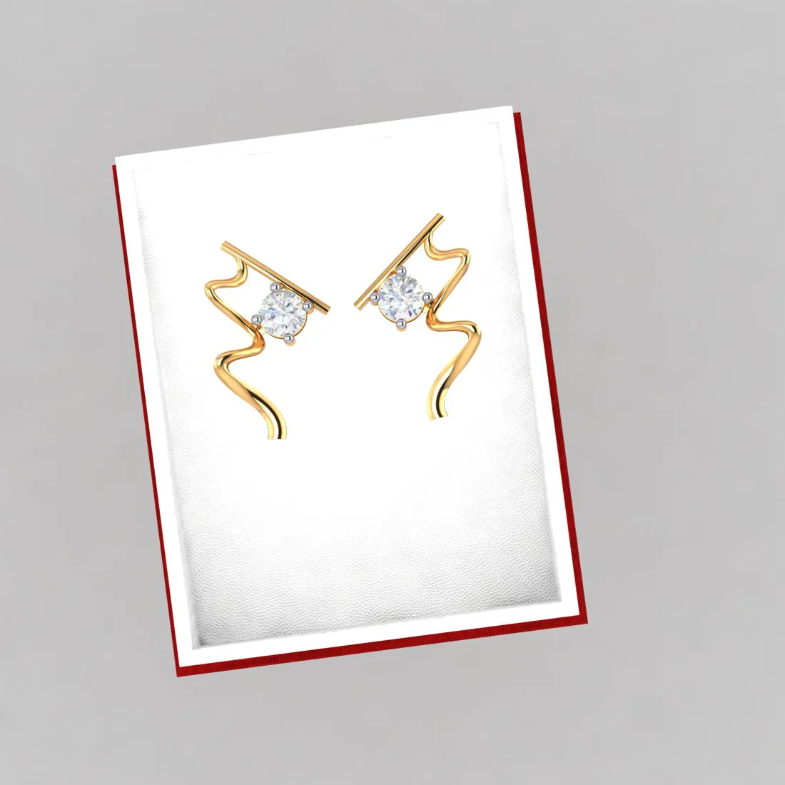 Wave Style 18k Gold Earrings With Diamonds