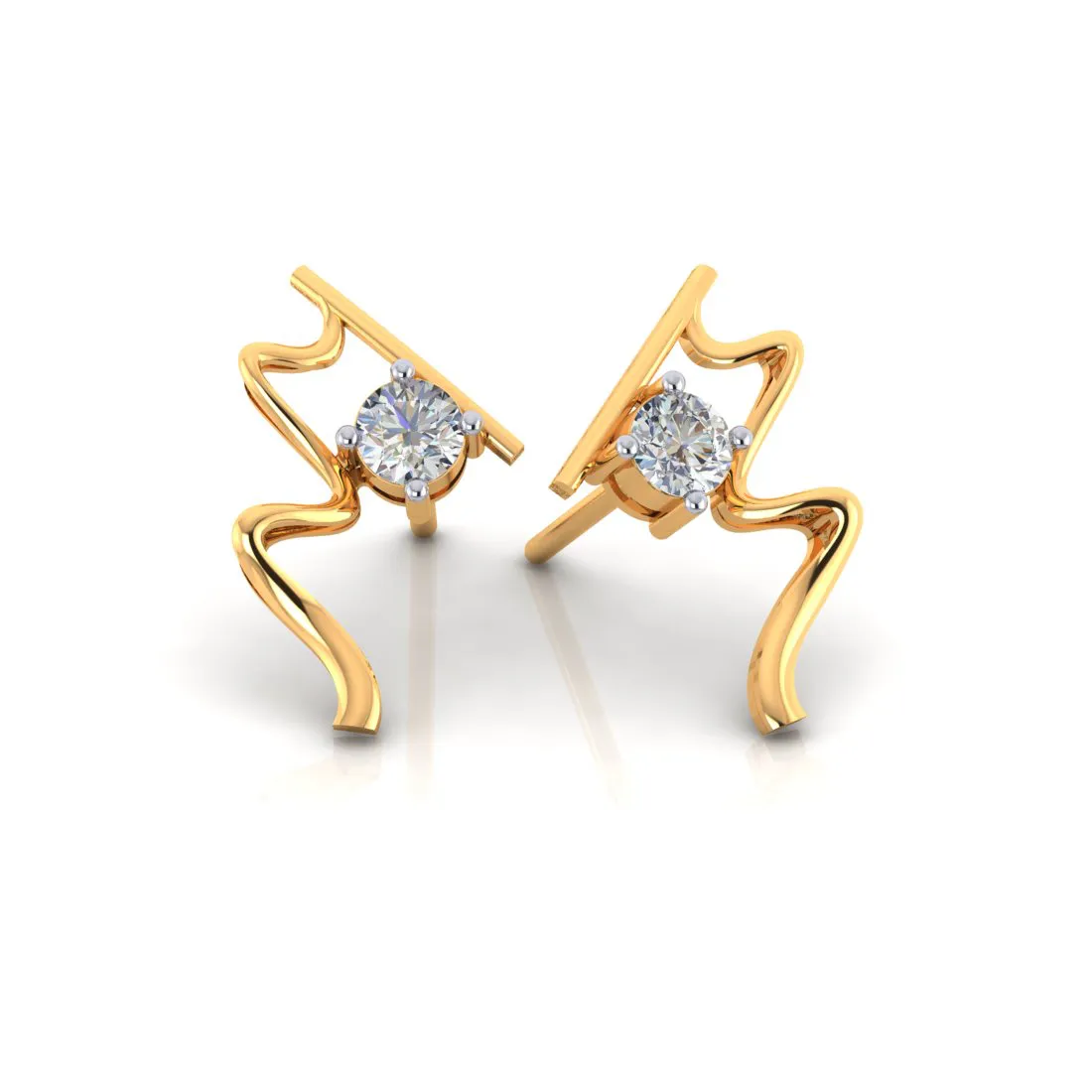 Wave Style 18k Gold Earrings With Diamonds
