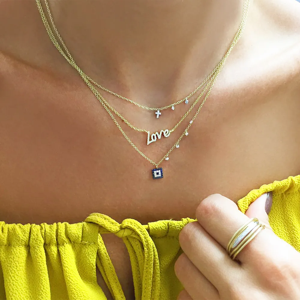 White Gold Dainty Cross and Bezel Diamond Necklace