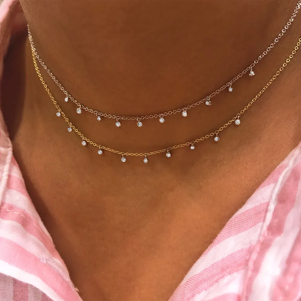 White Gold Necklace with 10 Diamond Bezels