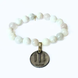 White Moonstone Crystal Bracelet | Vintage Foreign Silver Coin