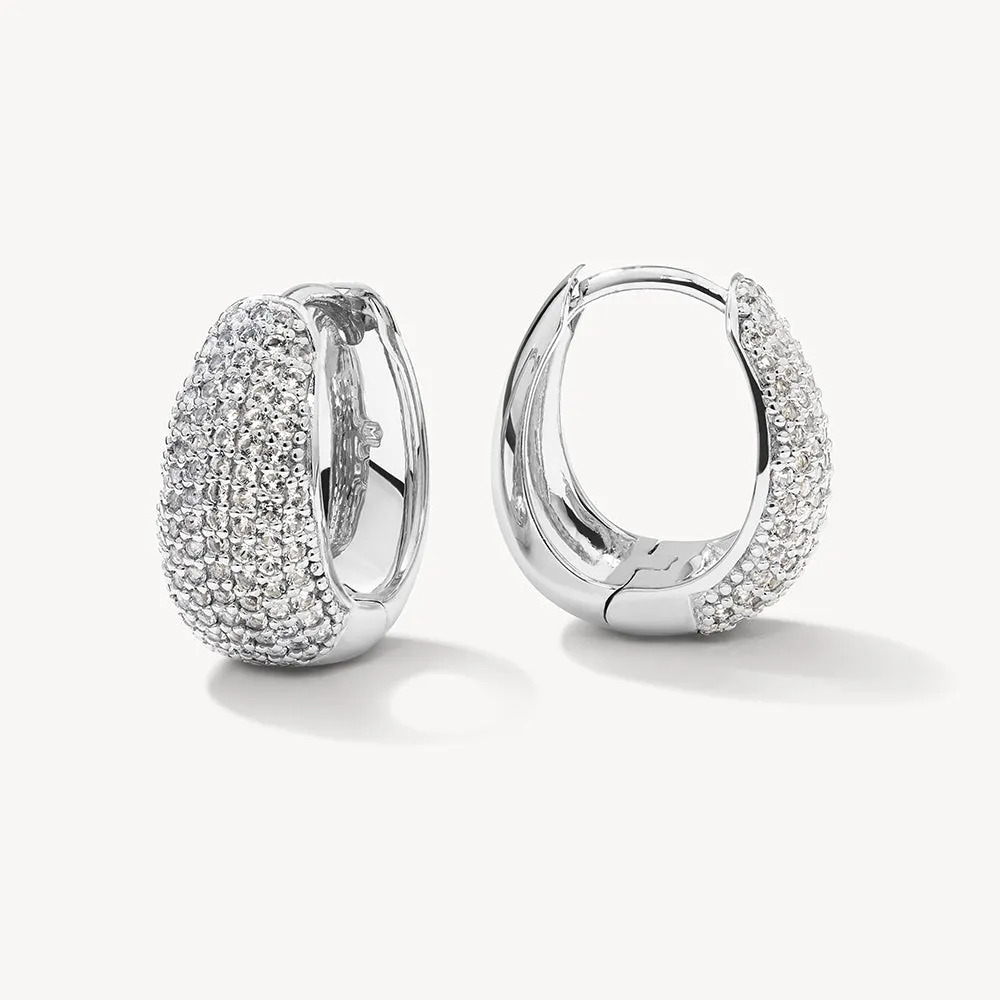 White Topaz Pave Dome Huggies in Silver