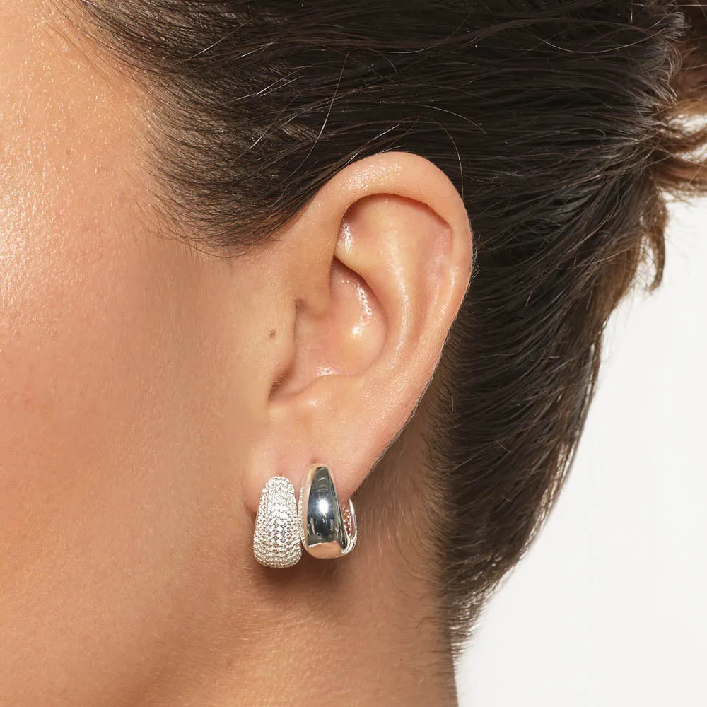 White Topaz Pave Dome Huggies in Silver