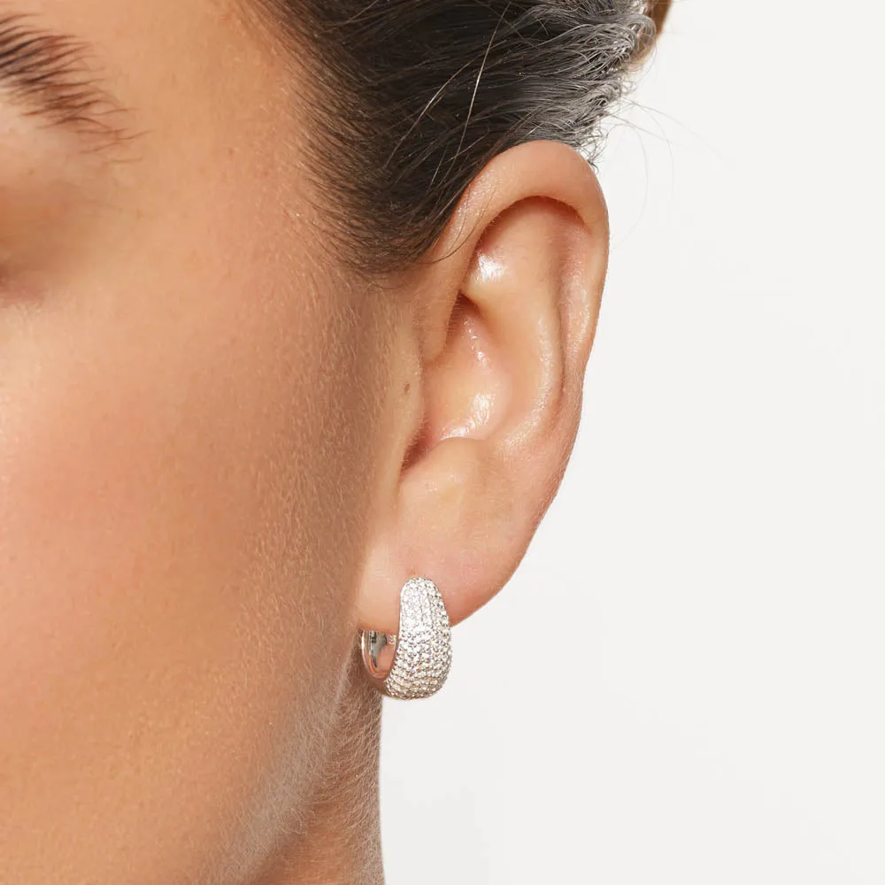 White Topaz Pave Dome Huggies in Silver