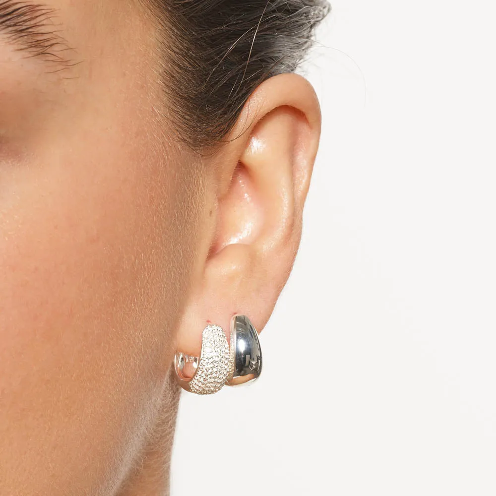 White Topaz Pave Dome Huggies in Silver