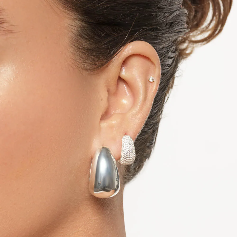 White Topaz Pave Dome Huggies in Silver