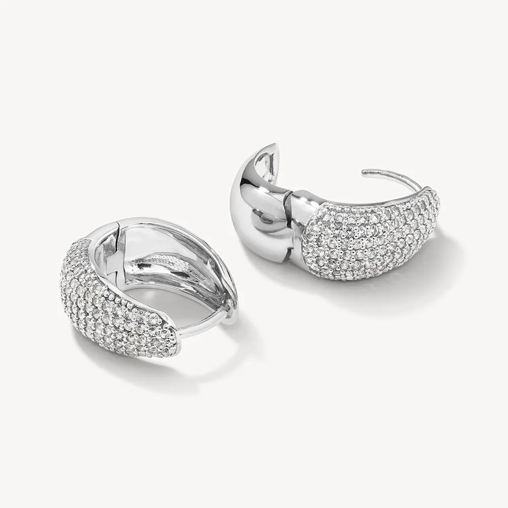 White Topaz Pave Dome Huggies in Silver