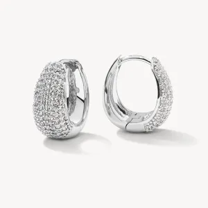 White Topaz Pave Dome Huggies in Silver
