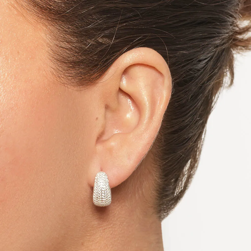 White Topaz Pave Dome Huggies in Silver