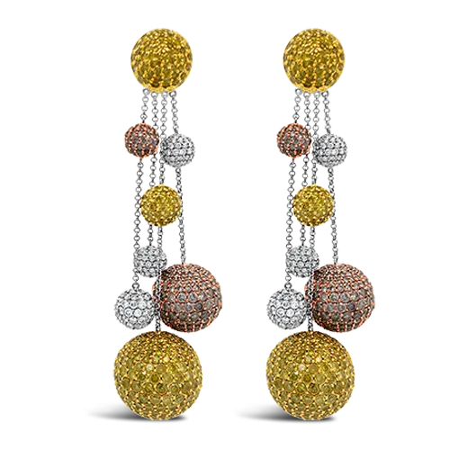 White, Yellow & Pink Diamond Retro Ball Earrings