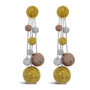 White, Yellow & Pink Diamond Retro Ball Earrings