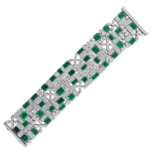 Wide Emerald & Diamond Bracelet