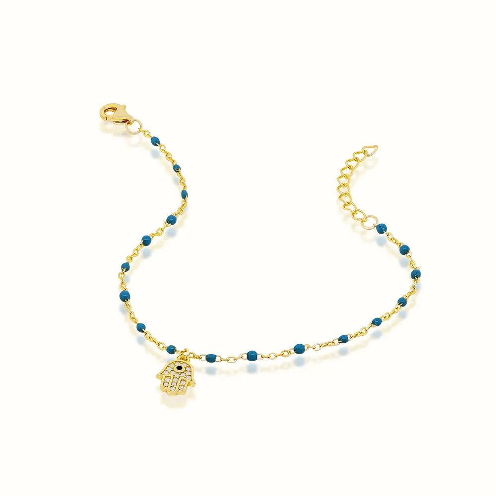 Women's Vermeil Turquoise Diamond Hamsa Hand Bracelet
