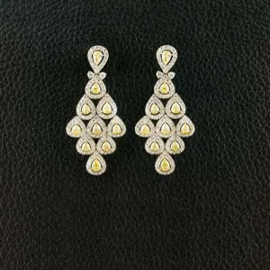 Yellow & White Diamond Dangle Earrings