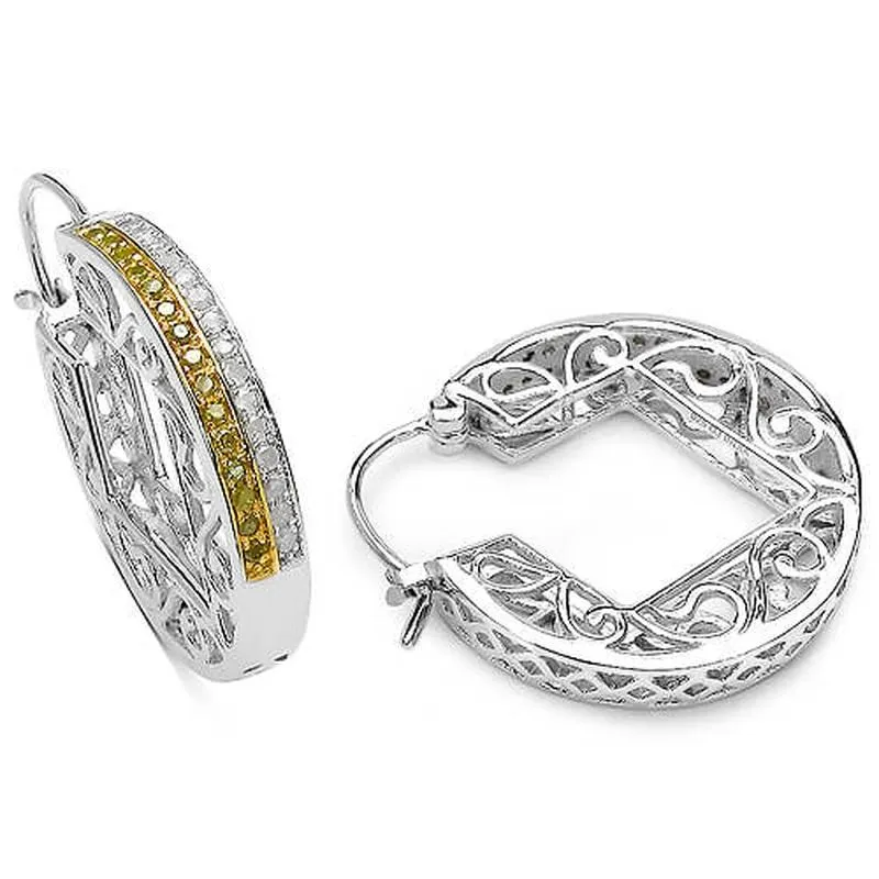 Yellow and white diamond hoop earrings