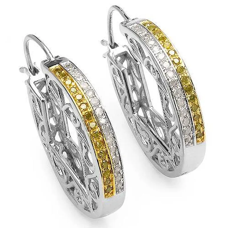 Yellow and white diamond hoop earrings