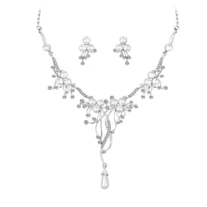 Yellow Chimes Jewellery Set for Women and Girls Fashion White Pearl Necklace Set for Women | Silver Toned CZ Pearl Necklace Set | Birthday Gift for girls and women Anniversary Gift for Wife